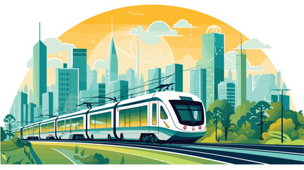 mobility revolution in a vector scene featuring electric trains seamlessly navigating through city landscapes. 