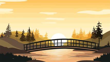 simplicity and rustic charm of a pedestrian bridge in a vector scene featuring a bridge designed for foot traffic. pedestrians and nature