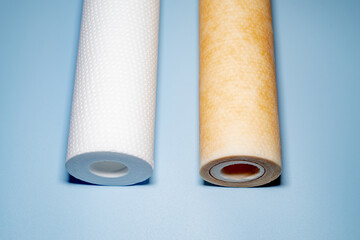 Water Filter Cartridges,Universal Sediment Filter,Comparison between new and used filter ,Water Quality concept