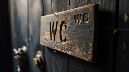 Photo sur Aluminium Vielles portes Old wooden door with the word WC
