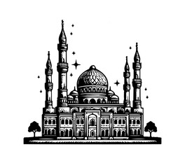 Mosque hand drawn logo vector graphic asset