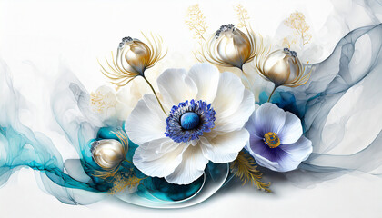 Piękne, abstrakcyjne kwiaty Anemonów. Dekoracja ścienna. Generative AI