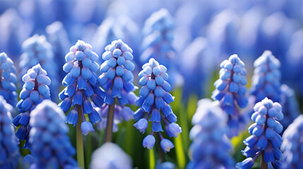 In the summer sunlight the grape hyacinth also refer