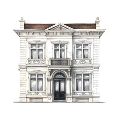 Building front view. Watercolor illustration hand paint style isolated.  Perfect for design decoration.