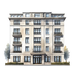 Fototapeta premium Building front view. Watercolor illustration hand paint style isolated. Perfect for design decoration.