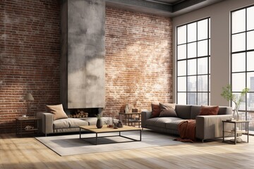 Elegant Modern Minimalist Loft Interior Design of Spacious Living Room with Expansive Window
