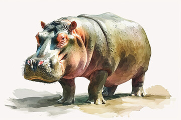 illustration design of a hippo painting style