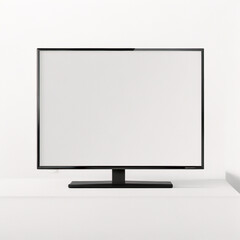 Flache Designillustration eines Monitors für Computer oder Fernseher. Schwarzer Rahmen mit leerem weißen Bildschirm zum Hinzufügen von Text oder Bild. Isoliert auf weißem Hintergrund, Vektor