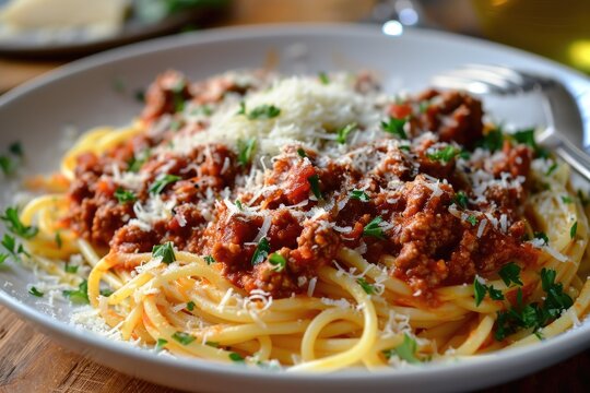 spaghetti Bolognese with fresh Parmesan