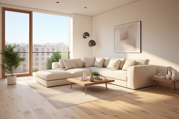 Fototapeta premium Scandinavian Apartment Living Room Interior Design - Modern and Cozy Space with Nordic Influences