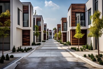 Fototapeta na wymiar Modern Modular Private Townhouses for Elegant and Sophisticated Residential Living in Prime Location