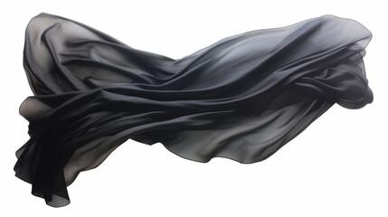 Black cloth that is floating and hiding something unknown underneath. Fabric isolated on white background.  - obrazy, fototapety, plakaty