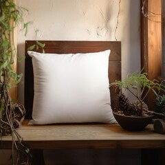 White pillow template, mockup, interior of a room