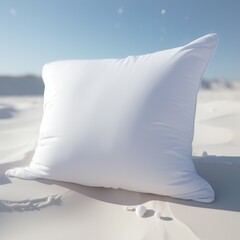 White pillow template, mockup, pillow on the beach