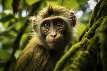 Primate in lush jungle: preserving nature's variety & ecological balance. Generative AI