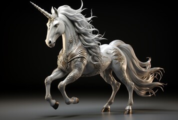 Obraz na płótnie Canvas White unicorn on a black background. 3D illustration. Fantasy.