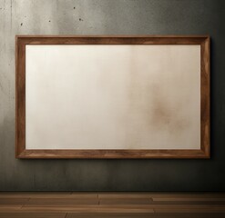 blackboard on wooden wall, mockup of a picture on the wall, blank poster template