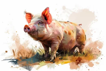 Fotobehang illustration design of a painting style pig © imur
