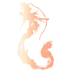 龍・ドラゴンの墨絵風（桃色）のイラスト素材　ベクター