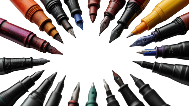 Edge Border Pattern Design Calligraphy Pens Isolated on Transparent or White Background, PNG