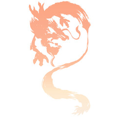 龍・ドラゴンの墨絵風（桃色）のイラスト素材　ベクター