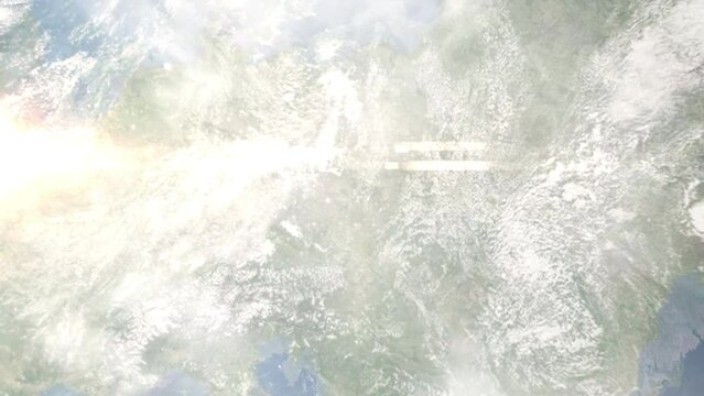 Zoom in from space and focus on Usti nad Orlici, Czech Republic. 3D Animation. Background for travel intro. Elements of this image furnished by NASA