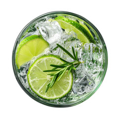 Gin and Tonic Glass from Top View Isolated on Transparent or White Background, PNG