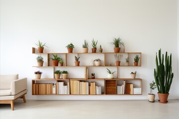 Stylish Wood Floating Shelf for Home Storage Organization in Modern Living Room Interior Design