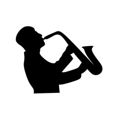 silhouette of a person with a saxophone on a white background.saxophonist vector - obrazy, fototapety, plakaty
