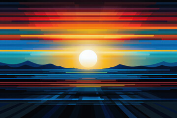 sunset retro gaming design with bold colorful lines background - obrazy, fototapety, plakaty