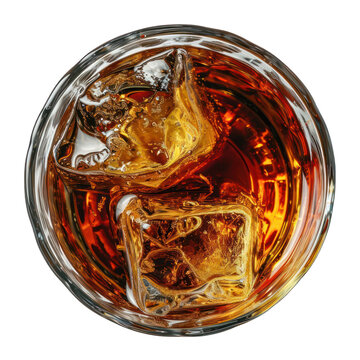Whiskey Glass Top View Isolated on Transparent or White Background, PNG