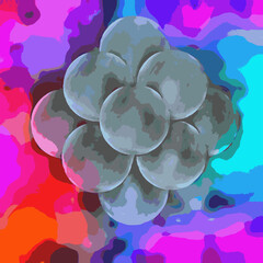 Spheres superimposed on each other resembling connected atoms