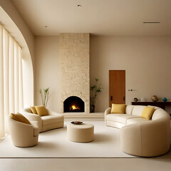 home interior design of modern living room with pillows, sofa and coffee table, generative ai