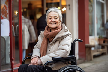 smiling senior woman in a wheelchair