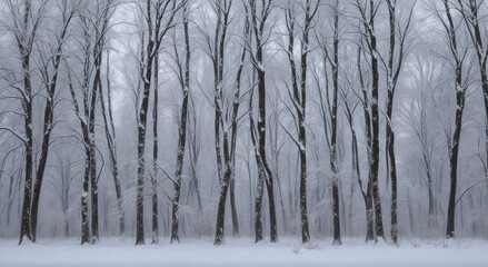 Majestic Winter Tree Trunks in Snowy Forest Generative AI