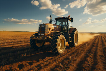 Obraz premium Farmers works in field. tractor in field. farmer plowing his fields