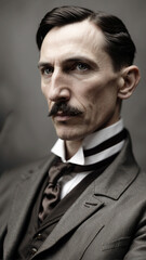 Obraz premium Realistic Portrait of Serbian-American Inventor Nikola Tesla