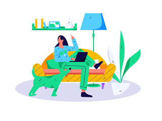 Home indoor character scene flat vector concept operation hand drawn illustration
