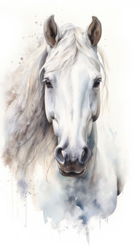 white Arabian horse head watercolor painting
