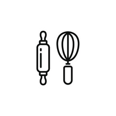 Rolling pin and whisk line icon isolated on transparent background