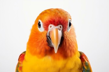 Close-up of a lori parrot, a sociable and beautiful pet bird, isolated on a white background. Generative AI - obrazy, fototapety, plakaty