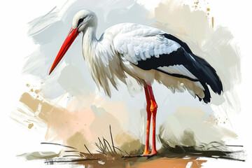 illustration design of a painting style stork - obrazy, fototapety, plakaty