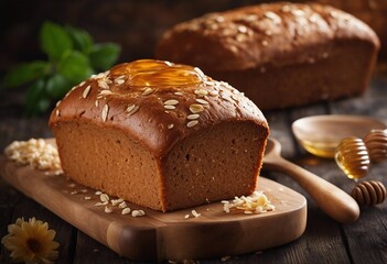 Fototapeta na wymiar Delicious and healthy home-made wholegrain bread with honey