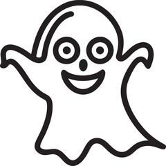 draw a coloring page with a happy halloween ghost smiling, icon outline