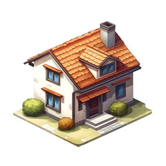 Isometric family house building icon in cartoon hand draw style. Residential home property isolated. Perfect for design decoration.