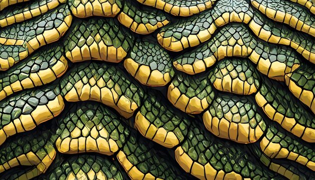 close up of a green and yellow crocodile skin pattern background, wallpaper 