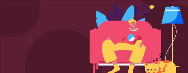 Home indoor character scene flat vector concept operation hand drawn illustration
