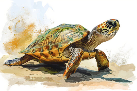 illustration design of a turtle in painting style