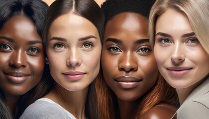 Group of Beautiful Woman of Different Ethnicity and Backgrounds - Concept for Beauty, Diversity and Fashion