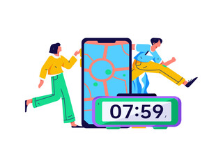 People exercising healthy running vector internet operation illustration
